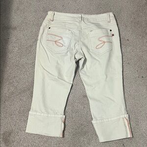 Seven7 Cream Cropped Ankle Jeans with orange stitching
